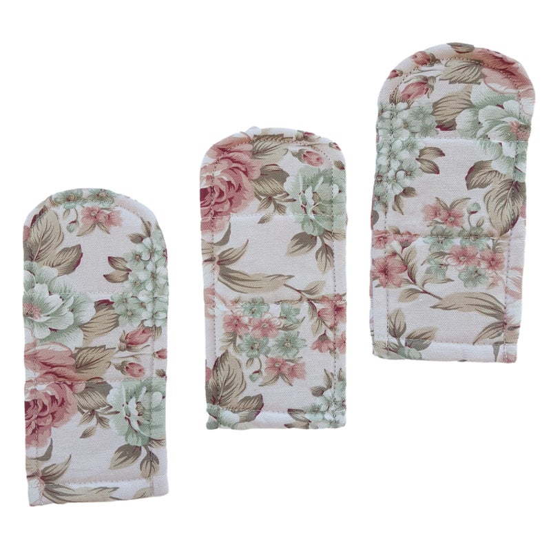 CUSHYSTORE 3X Pan Handle Holder Cover Canvas Holders Heat Resistant Anti-Scalding Protector (Pink Rose Garden) - Image 3